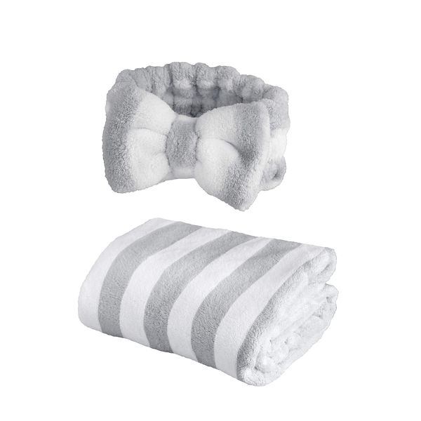 Carari Hair Drying Towel & Hair Band, Microfiber with Absorption Power (4.5 Times) Gray, Quick Absorption in Fiber Gap, Quick Drying, Marshmallow Texture, Fluffy and Mochi, Hair Care Set, CBJAPAN Carari