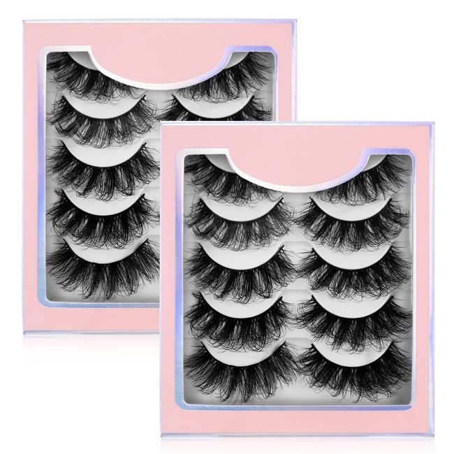 Sibba Multi-layered 5D Lashes False Eyelashes 10 Pairs Dramatic 20 mm Faux Mink Fake Lashes Pack Wispy Long Thick High Crossed Volume Fluffy Eyelash Extension Strip Eye Makeup