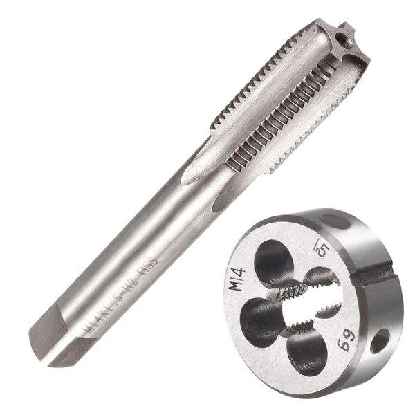 Saipor M14 X 1.5 Metric Tap and Die Set M14 X 1.5mm HSS Straight Fluted Machine Thread Right Hand Screw Tap and Round Threading Die