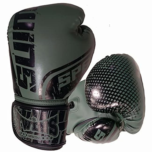 Twins PU Leather Boxing Gloves TW7 Black/Olive 8 oz