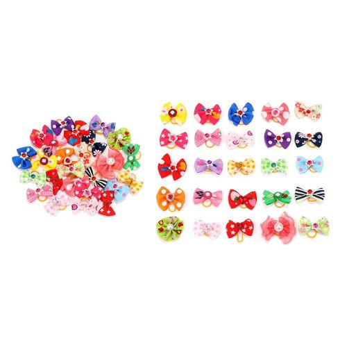 Dog Ribbon Charm with Rubber Random 50 Pieces Pet Ribbon Bowknot Hair Accessory Hair Band Hair Elastic Hair Ornament