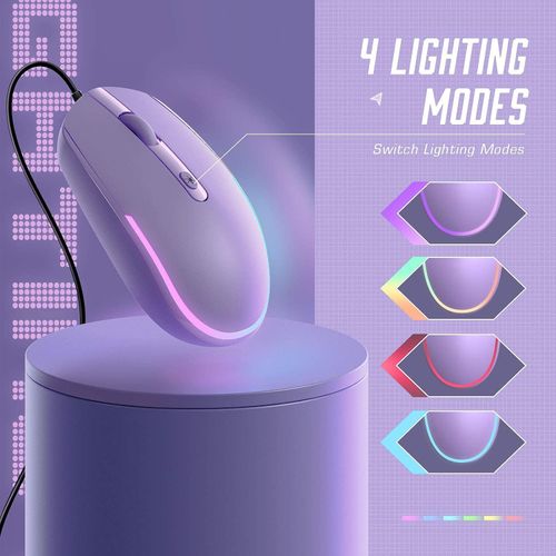 Seenda Wired Mouse, LED RGB Backlit Mouse with 1.5m USB Cable, 1600 DPI Silent Ergonomic Portable Computer Laptop Corded Mice for All USB Enabled Devices - Purple
