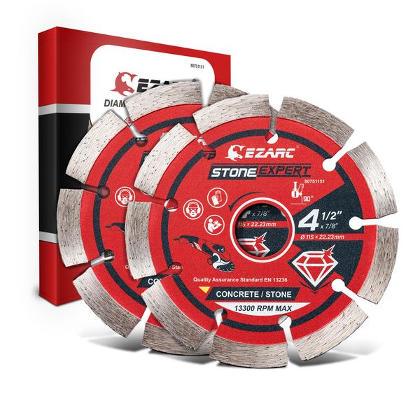 EZARC Diamond Cutting Discs, 115mm Segmented Diamond Cutting Accessory for Angle Grinder, Cutting Wheel for Stone, Concrete, Marble, Granite, Brick, Masonry & Curb (2-Pack)