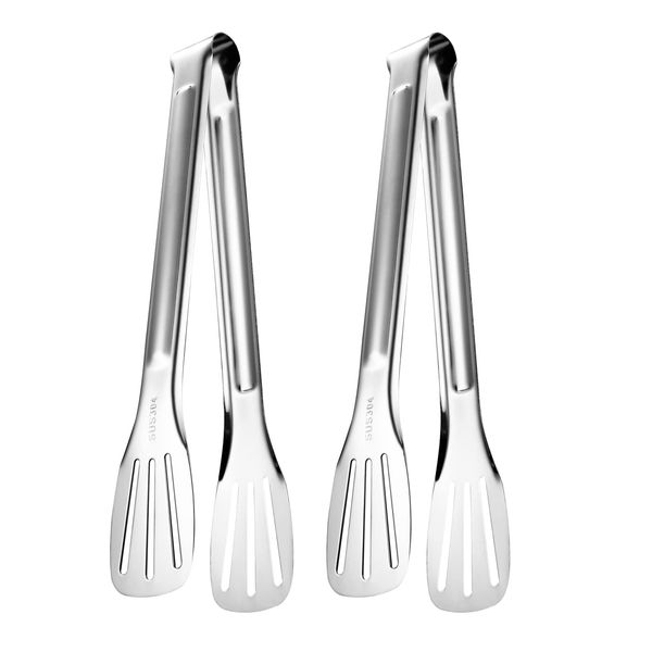 Kitchen Tongs,2 Pcs Stainless Steel Cooking Tongs 304 Sturdy Resistant BarbecueTongs Buffet Tongs for Kitchen,Air Fryer,Toaster,BBQ (Silver)