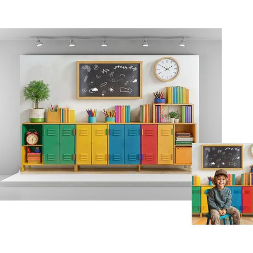 Kate 7x5ft Back to School Backdrops for Photography Blackboard Clock Background Colorful Bookcase Stationery Backgrounds Children Love Study Banner Backdrop