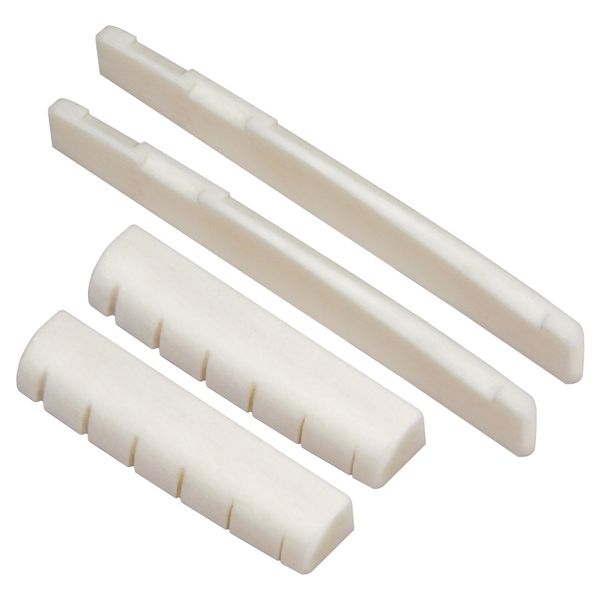 Blisstime 2 Sets 4pcs 6 String Acoustic Guitar Bone Bridge Saddle and Nut Made of Real Bone