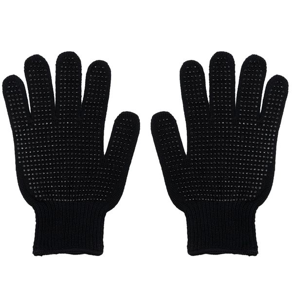 2 PCS Heat Resistant Gloves for Hair Styling, Professional Heatproof Glove, Heat Protection Mitts with Non-slip Silicone Bump for Hair Tools, Curling Iron Wand, Flat Iron, Hot-Air Brushes(Black)