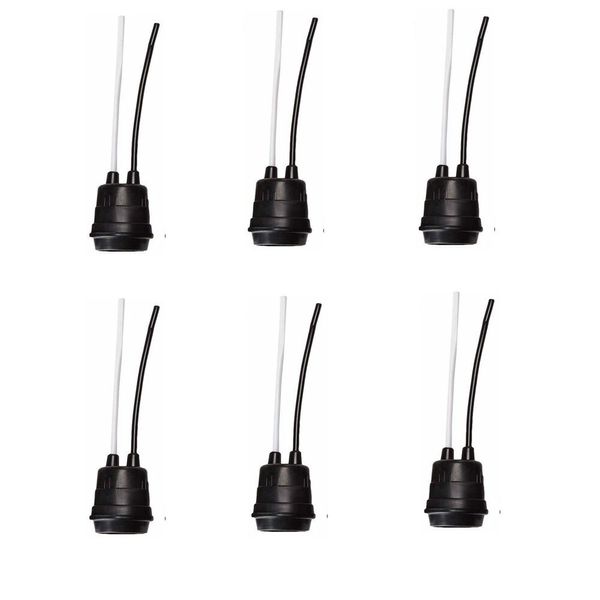 6 Pcs Waterproof Black Pigtail Lamp Light Holder Socket E26 E27 250V 6A C332