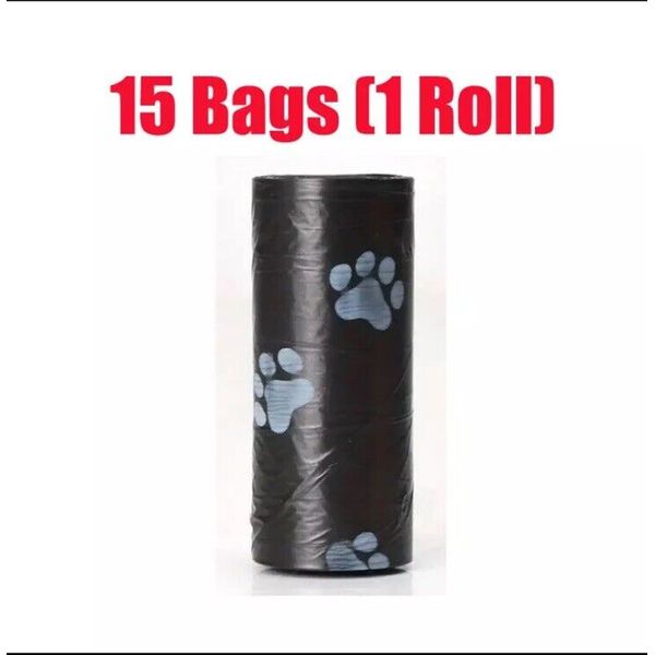 Dog Poop Bags Paw Print Pet Waste, Poopbag Clean Up Refills Roll (1~15 Bags)