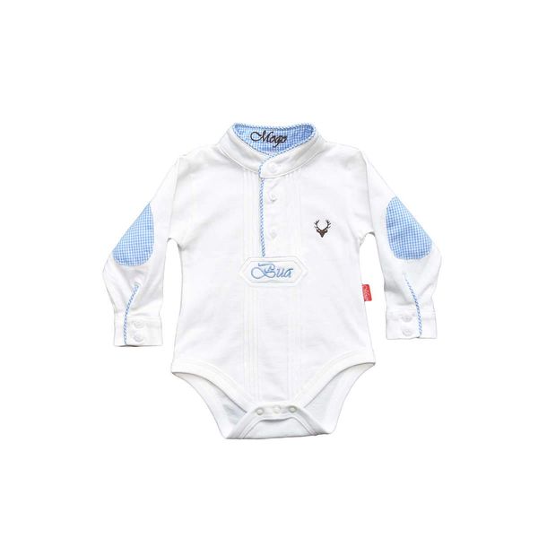 Mogo Baby - Jungen Babybody Pfoad-Hemd weiß blau, WEIß/BLAU (blau), 62/68
