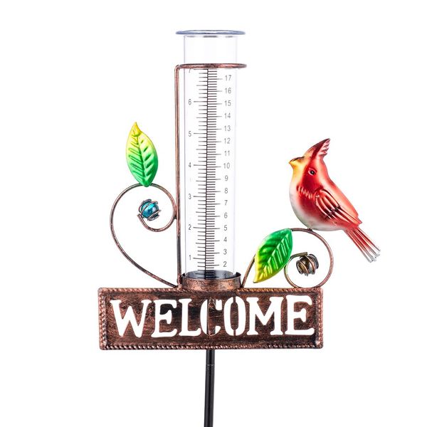 Stargarden Rain Gauge Outdoor, Metal Cardinal Rain Gauge, Rain Gauges with 7inch Plastic Tube, Decorative Rain Gauge for Yard, Garden, Lawn, Pathway