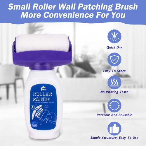 FunisFun Small Roller Wall Patching Brush, Wall Repair Paste Roller Tool, DIY Renovation Wall Spackle Roller with Latex Paint White 500g