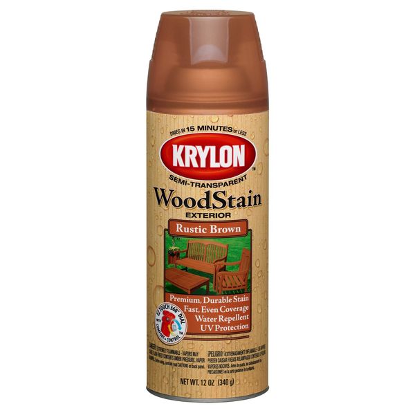 Krylon K03603000 Exterior Semi-Transparent Wood Stain, Rustic Brown, 12 Ounce