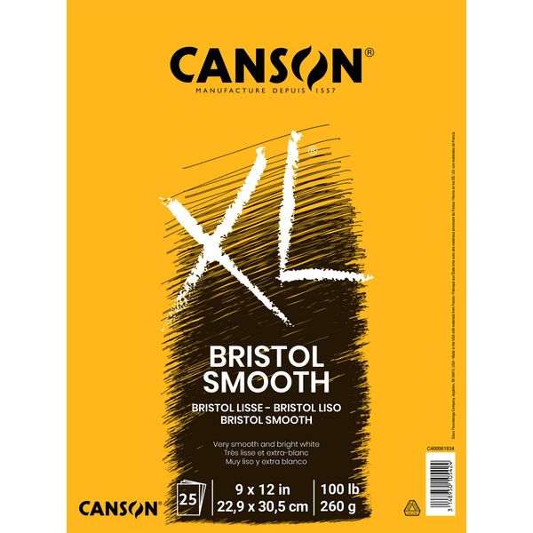 Canson XL Series Bristol Paper, Smooth, Foldover Pad, 9x12 inches, 25 Sheets (100lb/260g) - Artist Paper for Adults and Students - Markers, Pen and Ink