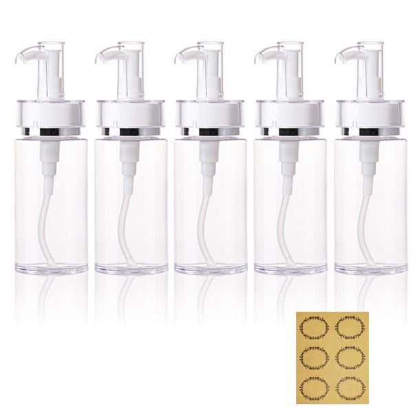 Apstaqeoo 5Pcs 115ML Plastic Pump Bottles Empty Lotion Dispenser Refillable Clear Travel Bottles Makeup Cosmetic Container With Pump Head for Toiletries Hand sanitizer Shampoo Massage Cleansing Oil