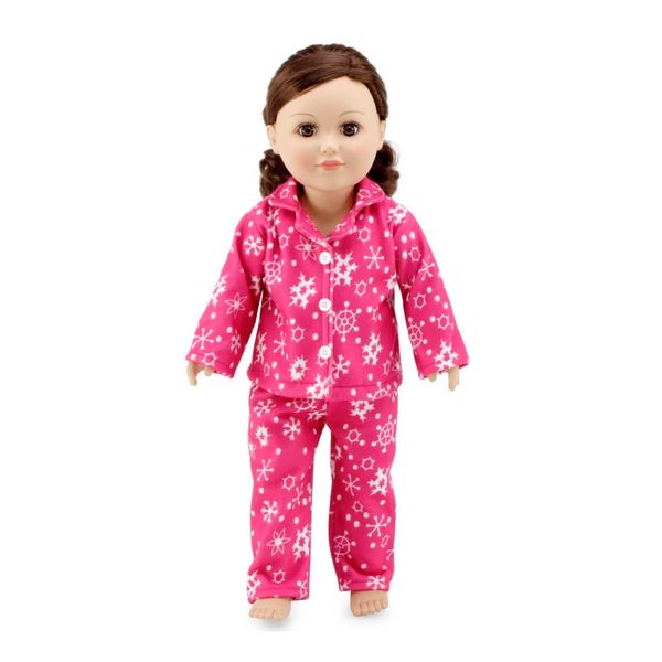 Emily Rose 18-in Doll Clothes 2-PC Cozy Pink and White Snowflake Print 18-inch Doll Pajamas PJ Sleep Outfit Set | Compatible with 18" American Girl Dolls