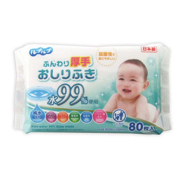 Life-do.Plus LD-045 Wet Wipes, Thick, 99% Pure Water, 7.9 x 5.9 inches (20 x 15 cm), 80 Pieces, Weak Acid Free, Fragrance-free, Hyaluronic Acid Blended, Paraben Free, Non-Alcohol, Made in Japan