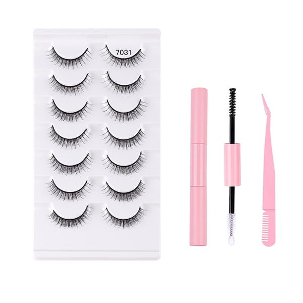 FAIRYGATE Reusable Adhesive Eyelashes Fluffy Lashes Long False Eye Lash Wispy Volume Strip Lashes with Lash Glue and Pink Tweezers，B5316