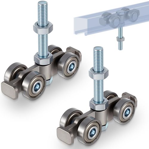 Tallew 2 Pcs 4 Wheel Silent Trolley Assembly Rollers for Use with 1-5/8" Wide and All 1-5/8" or Taller Strut Channel with M10 Bolt, Silver