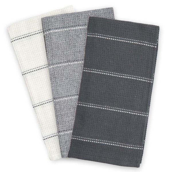 Emma Barclay Utopia 3 Pack Waffle Kitchen Tea Towel Set (45x65cm) (Grey)