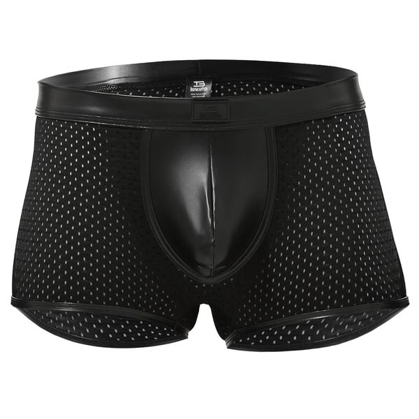 Men's Boxer Shorts Jock Open Leather Look Trunk Black Wetlook Sexy Underwear Lingerie for Men Clubwear Jockstraps Briefs Comfortable Thong Butt Open Faux Leather, matt black, L