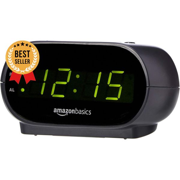 Small Digital Oval Alarm Clock LED Display Nightlight Battery Backup Black
