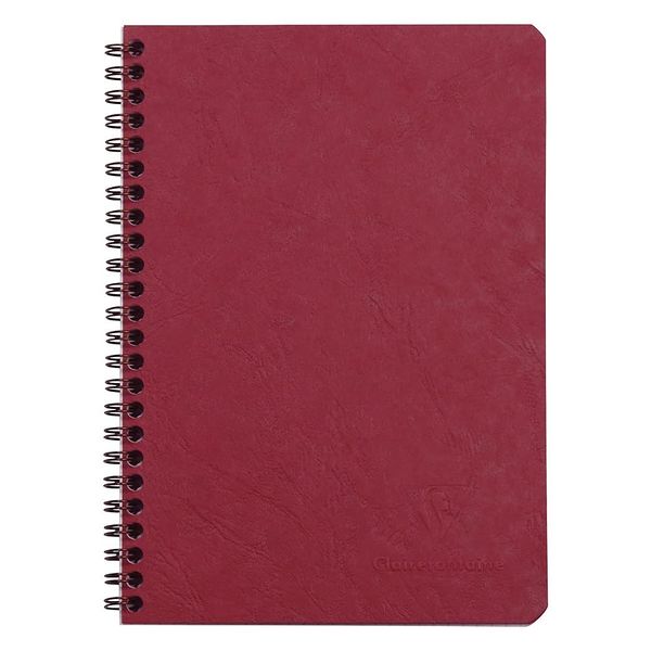 Clairefontaine - Ref 785322C - Age Bag Wirebound Notebook (100 Pages) - A5 Size, Squared Rulings, 90gsm Brushed Vellum Paper, Pocket for Loose Documents - Red Cover