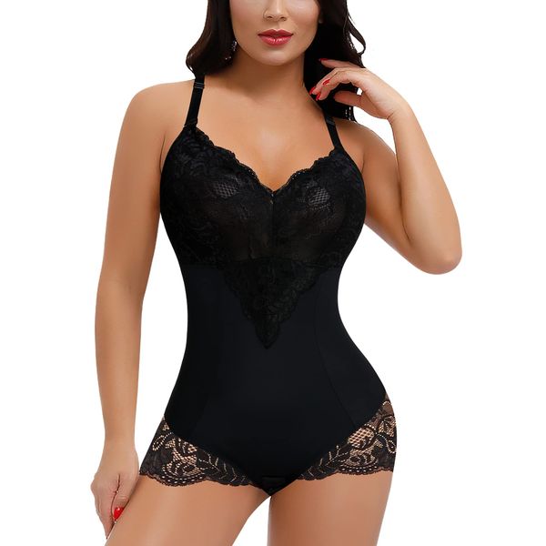 YARRCO Shapewear Damen Body Shaper Bauchweg (Schwarz-Büstenabdeckung, 2XL)