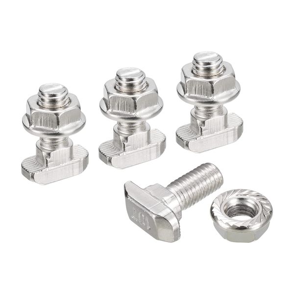 sourcing map M8x20mm T Slot Drop-in Bolt and M8 Hexagon Flange Nut Set, 8 Sets Hammer Head T-Bolt T Shape Stud Sliding Screw for 45 Series Aluminum Profile