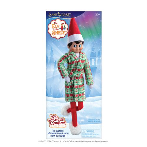 The Elf on the Shelf Claus Couture Snuggly Robe and Slippers Set – Cozy Holiday Robe and Slippers for Your Scout Elf - Includes Festive Christmas Robe and Slippers