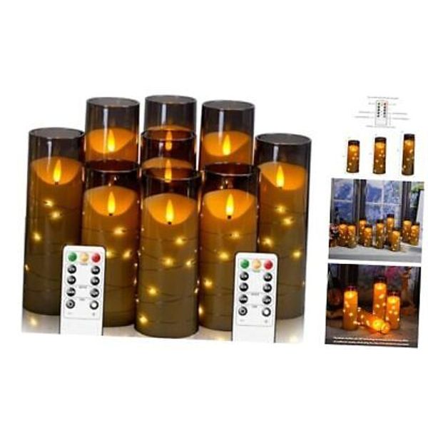 Flameless Candles,Pack of 9 Battery Operated Candles,with Recessed Light Grey-9