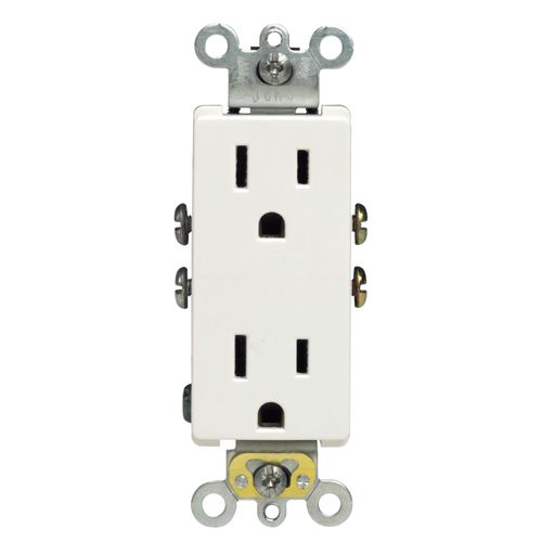 Leviton 5325-WMP 15 Amp, 125 Volt, Decora Duplex Receptacle, Residential Grade, Grounding, 10-Pack, White