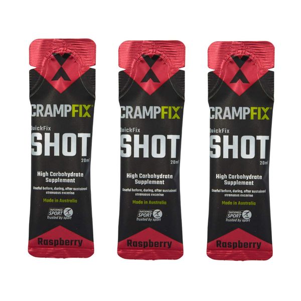 Crampfix QuickFix Shot Sachets - Fast & Effective Relief from Muscle Cramp (3 x 20ml Packets) (Raspberry)