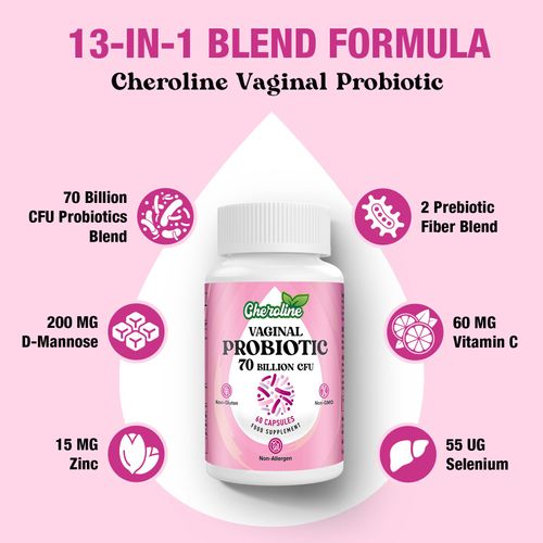 Cheroline Vaginal Probiotics for Women, 70 Billion CFU, 7 Strains with Prebiotic Blend, 13-in-1 Probiotic for PH Balance, Vaginal, Urinary & Immune Health, 60 Vegan Capsules (60 Count (Pack of 1))