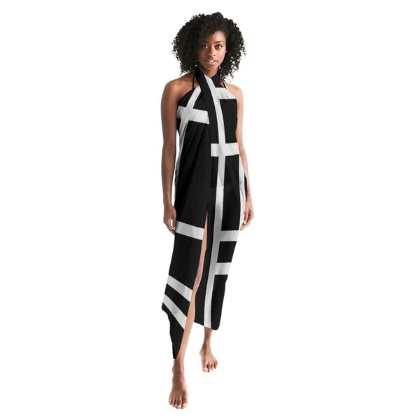 Sheer Sarong Swimsuit Cover Up Wrap / Geometric Black and White - Universal