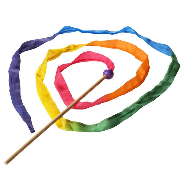 Sarah's Silks Rainbow Streamer - 8' Long Ribbon Wand for Kids, Pretend Play, Dance, Baton Stick Twirling, and Gymnastics Party Favors | 100% Silk and Wood Montessori and Waldorf Toys, 1 Piece