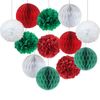 Kungfu Mall 18PCS Christmas Decoration Honeycomb Balls Pompoms Flower Balls Tissue Paper Pom Poms for Christmas Party Supplies Xmas Hanging Accessory