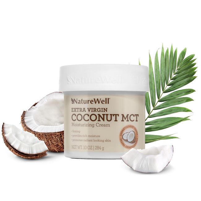 NATURE WELL Clinical Extra Virgin Coconut MCT Moisturizing Cream for Face, Body, & Hands, Firming, Provides Rich Moisture & Promotes Radiant Looking Skin, 10 oz