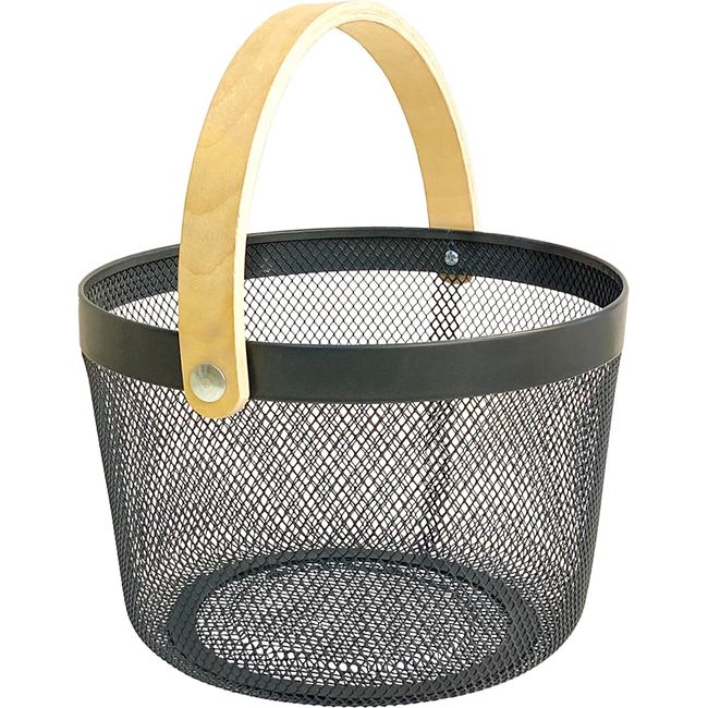 Daikai Linie Storage Iron Basket Wood Handle Round Gray