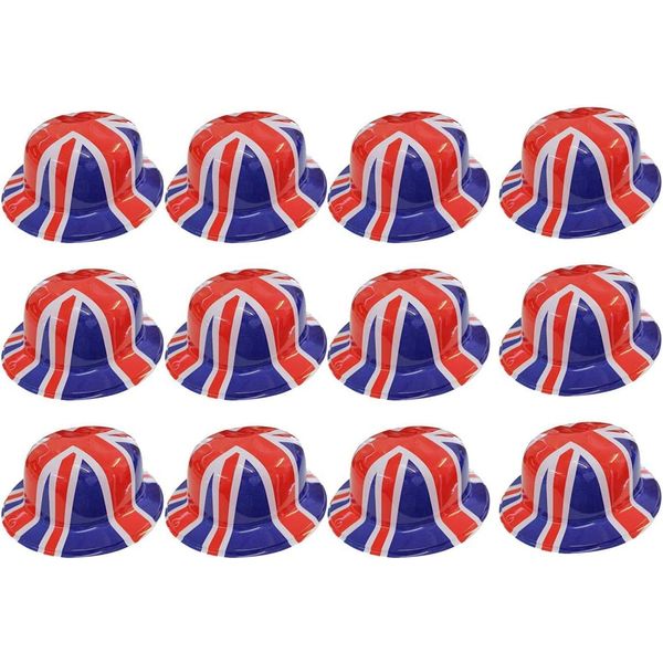 ADULTS UNION JACK BOWLER HAT X1 PLASTIC BRITISH FLAG HAT FANCY DRESS ACCESSORY - PERFECT FOR PARTIES AND NATIONAL CELEBRATIONS