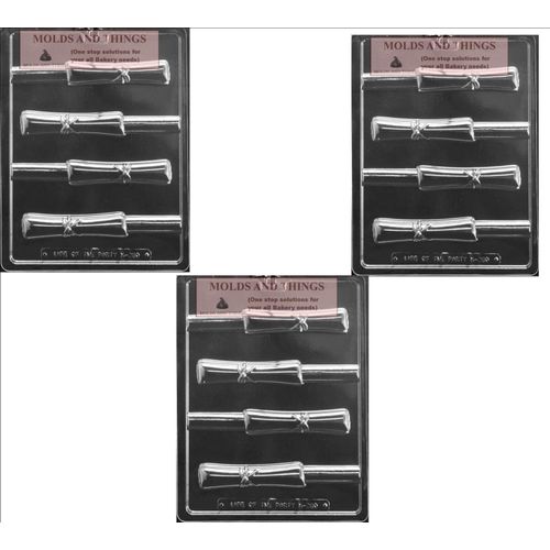 Diploma Graduate Graduation Pretzel Chocolate Candy Soap Mold with Copyrite molding Instructions - set of 3 molds