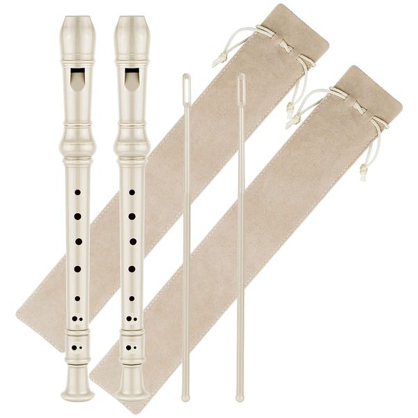 Soprano Recorder C Key 8 Holes 3-Piece German style Baroque Fingering Recorder Instrument with Cleaning Rod and Storage Bag, for Beginners Kids students((2 Set Beige)