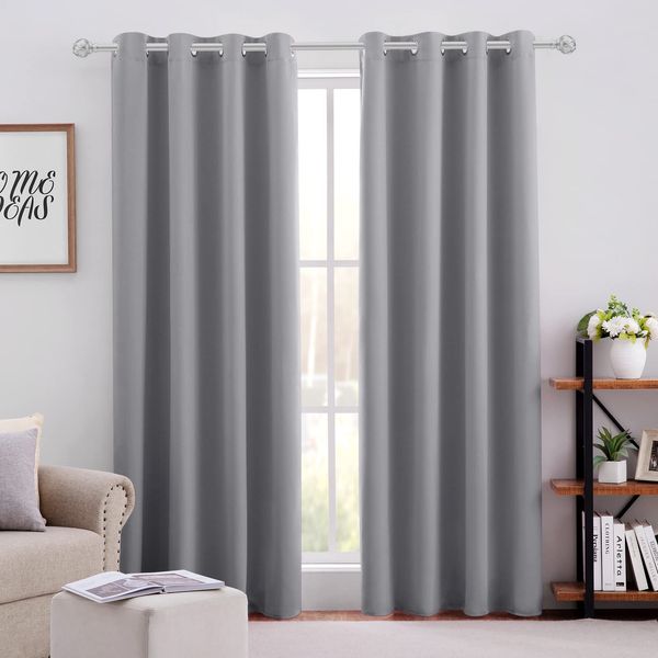 HOMEIDEAS Blackout Curtains for Bedroom 52 X 96 Inch Long 2 Panels Set Light Grey/Gray Room Darkening Curtains/Drapes, Soundproof Thermal Grommet Window Curtains for Living Room