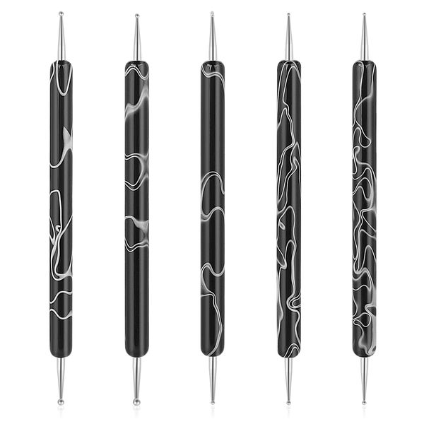 5PCS Dotting Tools Set Professional Ball End Nail Art Tools Polish Carving Tool Dotting Painting Pen 2 Way Nail Dotting Pen Marbleizing Tool Set for Nail Art Designs, Black