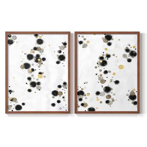 Renditions Gallery Set of 2 Peel & Stick Framed Prints, Abstract Wall Art, Colorful Paint Drops on White Base Wall Decor, Re-Stickable - Ready to Hang - 8"x10" - Walnut Frame LT583