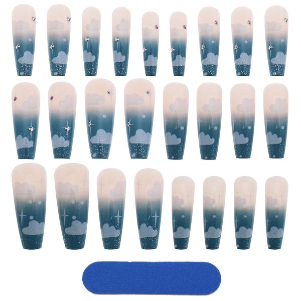 24PCS False Nails Long Ballerina Press on Nails with Adhesive Nail Tabs Full Cover Artificial Nails Tips Fake Nails Art Manicure Decoration for Women Girls