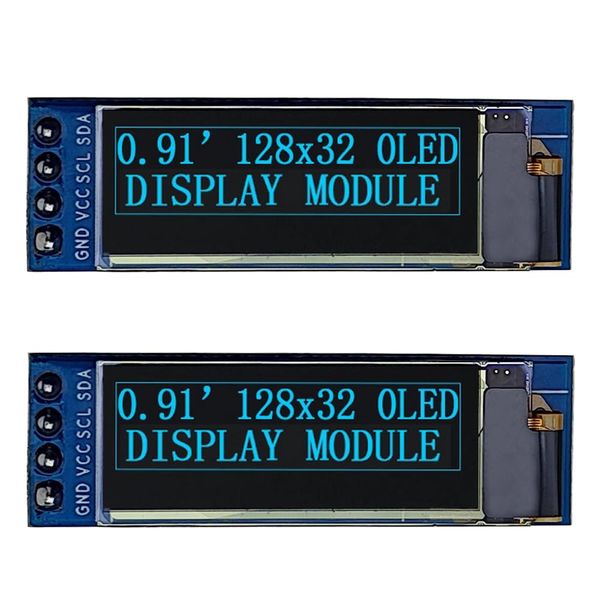 Haldzemo 0.91 Inch I2C IIC OLED Display Module 128X32 SSD1306 Compatible Arduino Raspberry Pi ESP32 (2 Pack, Blue)