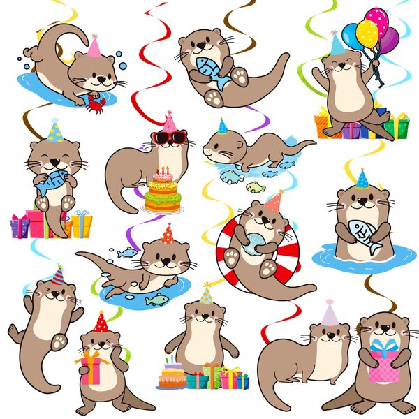 Cute Sea Otter Hanging Swirls Otter Birthday Decorations Sea Animal Party Hanging Foil Whirls Ceiling Streamers Decoration for Ocean Theme Birthday Party Sea and River Little Otter Party Supplies