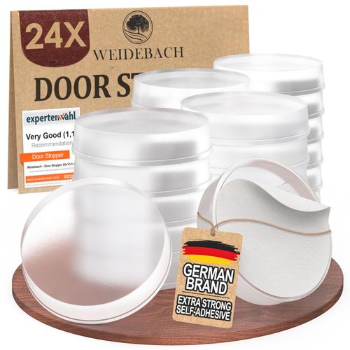 WEIDEBACH® 24 x Subtle Door Buffers, Transparent, Door Stop, Wall Self-Adhesive 20 x 5 mm, Elastic Buffer Transparent Self-Adhesive for Bathroom, Glass Surfaces, Walls, Rubber Stoppers, Transparent
