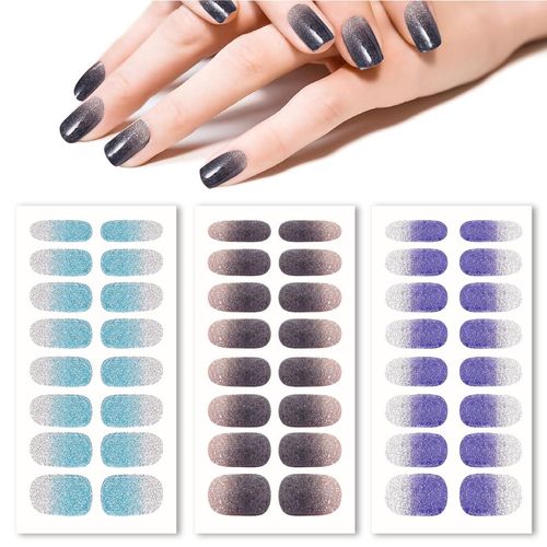 ZCSOWE 3 Fogli (ognuno con 16 Strisce) Adesivi per Unghie 3D alla Moda (Viola Blu Nero) alla Moda e Adatti alle Donne per Unghie alla Moda